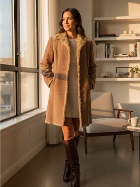 Wilson’s Maxima Shearling Leather Coat Brown Long Vintage M